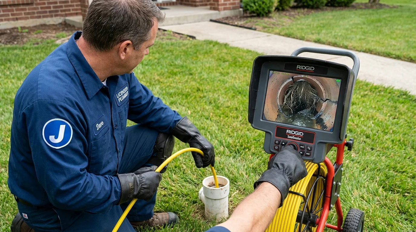 Sewer camera inspection being performed by Johns Plumbing LLC in Whitefield
