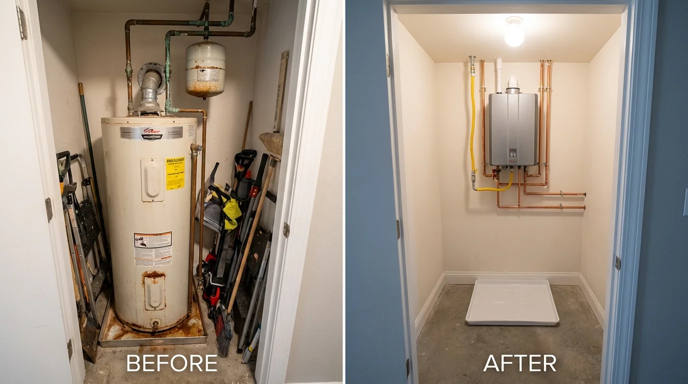 Tank water heater versus wall-mounted tankless unit comparison for Whitefield, ME homeowners