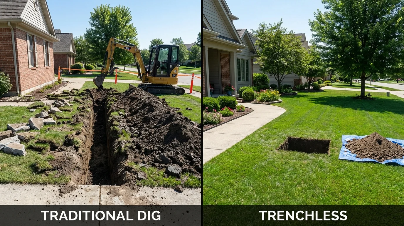 Trenchless sewer repair with minimal yard damage versus traditional excavation in Whitefield, ME